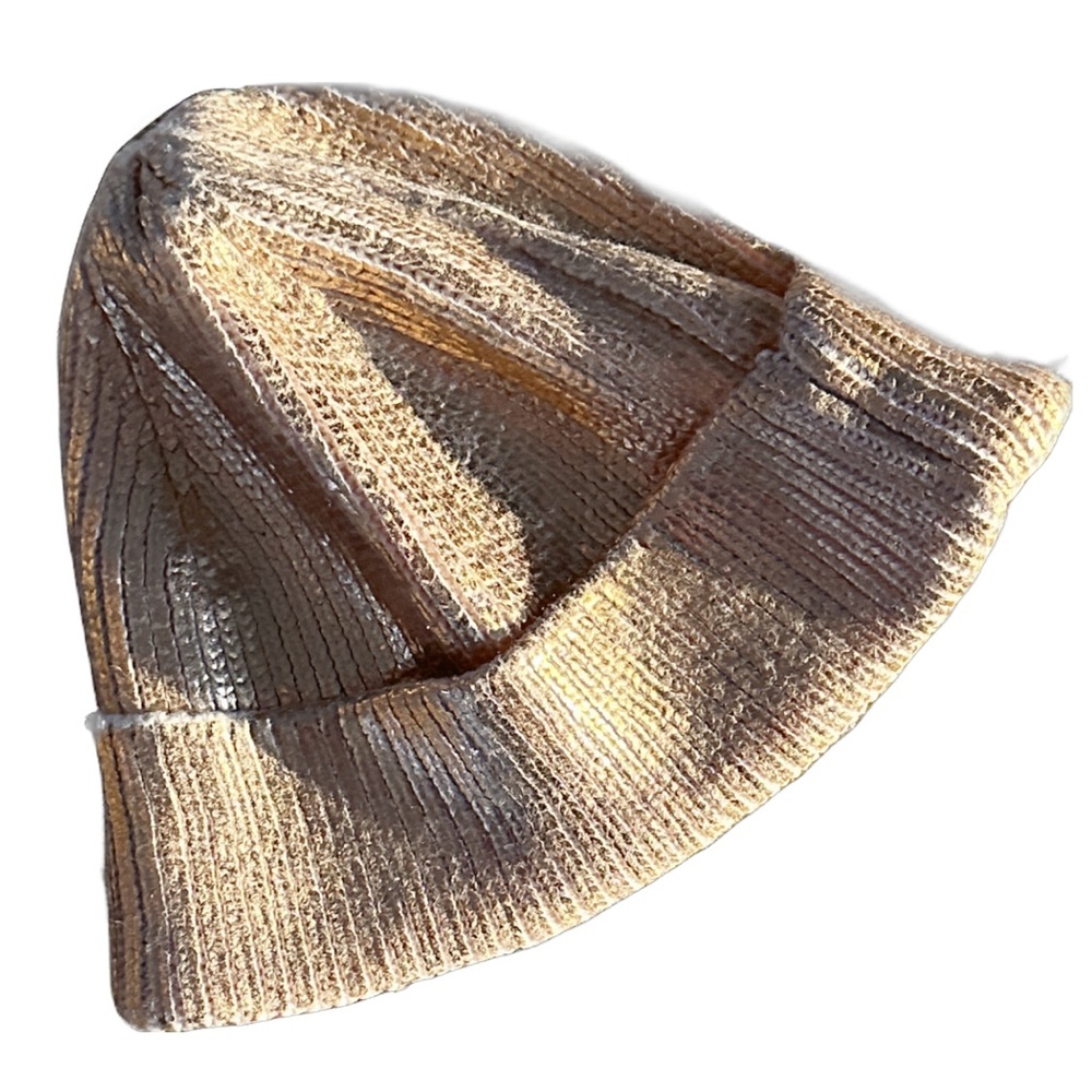 Y2K Athleisure Streetwear Gold Metallic Disco Knit Beanie With Cuff ~ Kids’ XS/S
